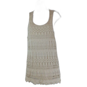 Knox Rose top beige oatmeal tank lined crochet overlay sz L casual beach‎ summer